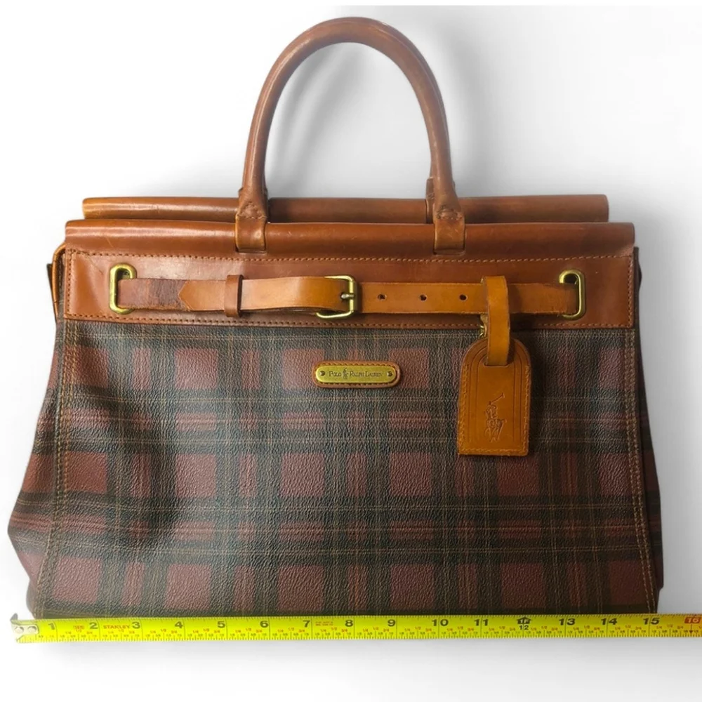 RALPH LAUREN Tartan Plaid Doctor's Boston Weekend Suitcase Briefcase Travel Bag